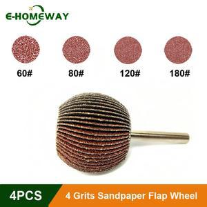4 개/대 구형 사포 플랩 휠, 60/80/120/180 그릿, 6mm 생크, 그라인더 액세서리 용 연마 연마 로타리 도구