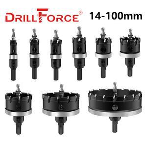 Drillforce 최신 14-100mm TCT 구멍 톱 드릴 비트 합금 초경 코발트 커터 스테인레스 강판 철 금속 절단 키트