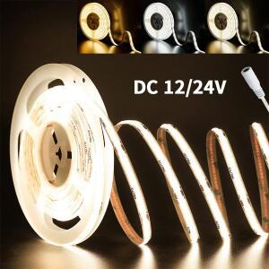 Dimmle FOB COB Led 스트립 빛 DC12V 24V 320LEDs 유연한 테이프 리본 DC 커넥터 1-10M 선형 주방 침실