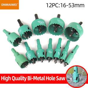 12PCS 16-53mm 바이메탈 나무 구멍 톱 드릴 비트 HSS 강철 M42 구멍 톱 목공 도구 통 석고 보드 오픈에 적합