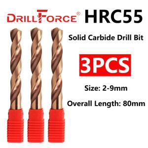 Drillforce 3PCS 2mm-9mmx80mm OAL HRC55 솔리드 카바이드 드릴 비트 세트, 경질 합금 스테인레스 도구 용 나선형 플루트 트위스트 드릴 비트
