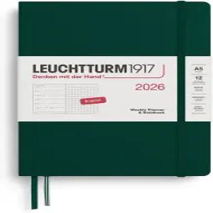 LEUCHTTURM1917 - 주간 플래너 및 노트북 2026 하드커버 미디엄(A5) 점선 포레스트 그린(2026년 1월 1일