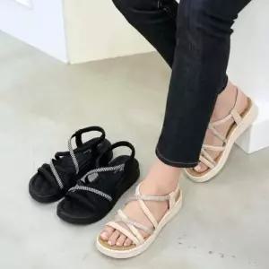 [제이시]제이시 푹신한 밴딩 스트랩 큐빅 캐주얼샌들 4cm S191