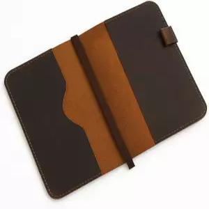 A5 핸드메이드 가죽 다이어리 커버 리필 가능한 만년형 노트 5.75x8.25인치 중대형 규격 호환 브라운
