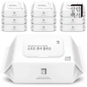 살림백서 소프트 퓨어 아기 신생아 대용량 물티슈 엠보싱 도톰한 100매, 20개