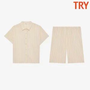 [트라이]트라이 반팔 잠옷세트 면 레이온 홈웨어 카라 단추 파자마 5부 여름잠옷 여자친구 엄마