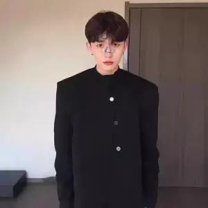 남성용 검정 노카라 재킷 숏 패턴 춘추 정장 코트 자켓 패피3