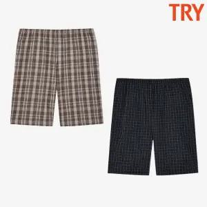트라이 남자파자마 5부 아빠 체크잠옷바지 홈웨어 하의 써커 면혼방 부드러운