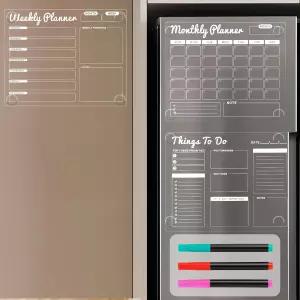 냉장고용 비자성 캘린더 드라이 이레이즈 아크릴 세트 재사용 가능한 월간 주간 플래너 및 캐비닛 도어