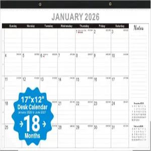 FZD 2026 탁상 캘린더 17x12 인치-벽 및 플래너 이중 사용 디자인 18개월 투명 플라스틱 커버