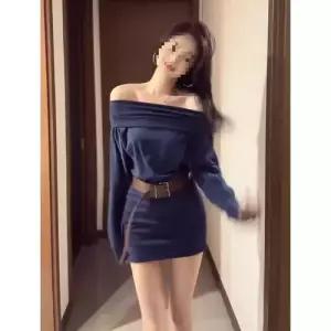 스커트 원피스 여자 미니 가을오프숄더 일자 긴팔 힙스터 바람 DUCHI3