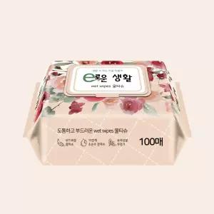 e로운 생활물티슈 100매 x 10팩 도톰하고 부드러운 캡형 물티슈