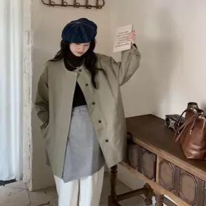 여친 가을 트렌치코트 하프코트 라운드넥 슬림핏 원픽3