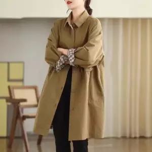 하프 여친 캐주얼 가을 트렌치코트 싱글 코트 긴팔 칼라 원픽3