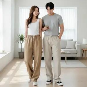 남자 여자 스트링 카펜더 와이드 면바지 반지 팬츠