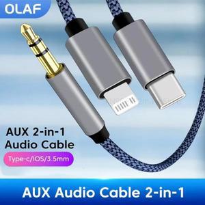 2in1 Aux 오디오 케이블 USB C/라이트닝-3.5mm 잭 휴대폰 차량 스피커용 수-수 변환
