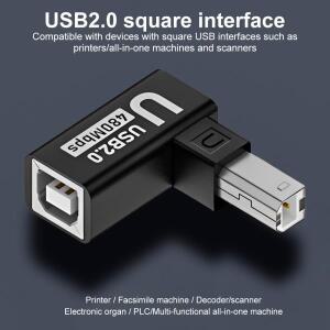 USB 2.0 B타입 프린터 어댑터 90도 각도 상하 좌우 플러그 연장 케이블 480Mbps 스캐너용 커넥터