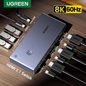 HDMI KVM 스위치 USB C USB3.0 모니터 프린터 키보드 마우스 지지대 3D HDR 비전 1개 공유 8K 60Hz 2 PC