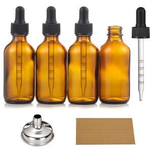 계량된 드로퍼가 포함된 1온스 유리 드로퍼 병 4팩 - 30ml 다크 앰버 팅크 에센셜 오일 액체용 눈금 보정 드로퍼1ml 포함 누수 방지 여행용