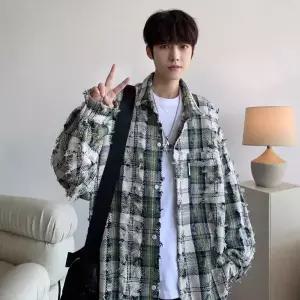 샤오원샵 남자 키작남 체크 셔츠 하운드투스 긴팔 봄가을 시크 재킷 빅사이즈 루즈핏 코트 꾹3