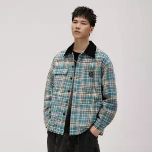 샤오원샵 빈티지 가을 남사친 코트 자켓 체크 루즈핏 키작남 셔츠 카고 칼라 꾹3