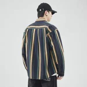 샤오원샵 남성 가을 캐주얼 키작남 체크 셔츠 복고 카고 스트라이프 오버사이즈 자켓 상의 꾹3