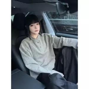 EAMT 남사친 빈티지 가을 캐주얼 이너 헨리넥 맨투맨 YJ3