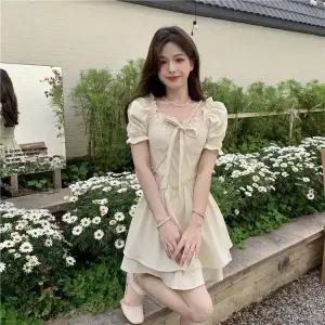 여친 치마 원피스 미니 여름 스퀘어넥 끈 반팔 벌룬 A라인 원픽2