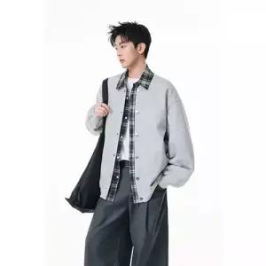 올요아 남친 투피스 키작남 가짜 봄가을 칼라 후드 맨투맨 커플 체크 카디건 꾹3