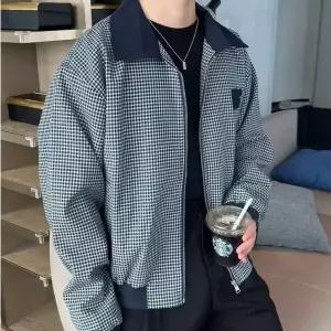 남사친 가을 빈티지 다운 자켓 체크 커플 톤 깔끔한 칼라 루즈핏 코트 인기3
