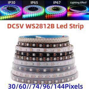 DC5V WS2812B Led 스트립 30607496144 스마트 RGB 픽셀 검정흰색 PCB IP306567 IC 빛 1m2m3m4m5m