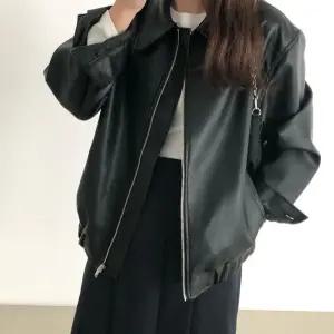 밴널스샵 여사친 가을 캐주얼 야구 잠바 멋스러운 터틀넥 집업 긴팔 가죽 코트 HO3
