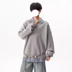 룽나루 니트 남성용 캐주얼 빈티지 가을 투피스 페이크 슬림핏 버건디 스웨터 헨리넥 남녀 라운드넥 HO3