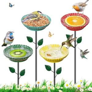 야외용 메탈 버드 배스 2-in-1 벌새 피더 볼 정원 잔디밭 파티오를 위한 장식 4PCS Herbacin