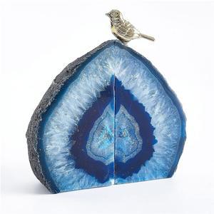 Yougoals Blue Agate 북엔드는 선반용 지오데 크리스탈 책용 스톤 데코는 고무 범퍼 1쌍 3 8LBS 홈 데코 유니크