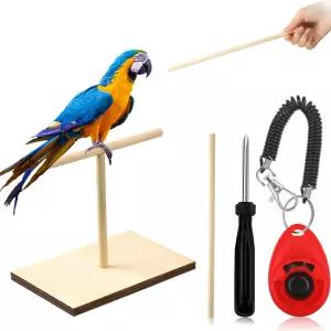 Cunno 3Pcs 새 훈련 스탠드 키트 앵무새 클리커 휴대용 탁상용 농어 및 표적 스틱 잉꼬 코뉴어 러브버드