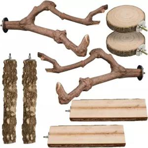 EELAO 8pcs 브릿지 농어 새장 액세서리 2 천연 포도 스틱 발 갈기 포크 6 앵무새 스탠드 새 장난감