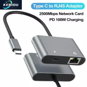2500Mbps USB C to RJ45 이더넷 어댑터 타입-C 100W PD 충전 포트 2.5Gbps 기가비트 네트워크 카드 맥북