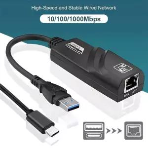 외부 USB 2.0 네트워크 카드 미니 타입 C to RJ45 랜 이더넷 어댑터 케이블 100/1000Mbps 윈도우 7 8 10 XP