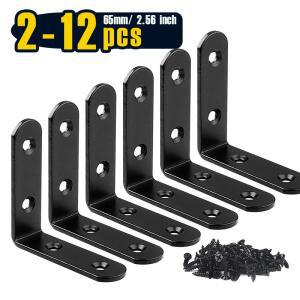 2-12Pcs 블랙 코너 브레이스 L 브래킷 나무 선반 나사 포함 스테인레스 스틸 2.5 인치 헤비 듀티