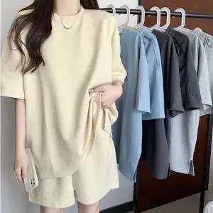 [하프클럽/]와이드 스트링 포인트 모던 라운드넥 반팔 반바지 투피스 여름