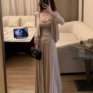 [하프클럽/]여성용 간절기 롱 끈나시 바지 가디건 2컬러 모던 스타일