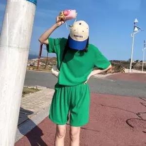 [하프클럽/]여성용 여름 쿨 반팔 데일리 투피스 그린 20대 심플룩
