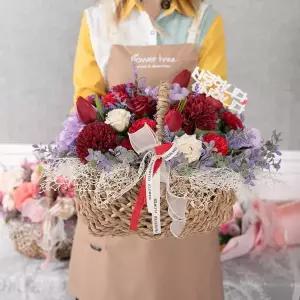 플라워트리 카네이션 조화 바구니 러브땡큐set 35cm 2컬러 꽃 어버이날 스승의날 테이블 장식 감사 선물