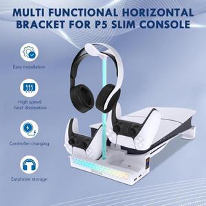 PS5 호환 Slim/프로 콘솔 디스크 디지털 에디션 액세서리 수평 냉각 스탠드PS5 호환 Pro용 RGB 조명 포함