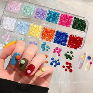 컬러풀한 반원형 비즈 네일 참 3D 플랫백 진주볼 네일아트  글리터 매니큐어 액세서리 DIY 부품