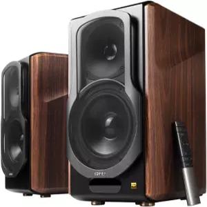 Edifier S2000MKII 동축 블루투스 광학 및 RCA 책장 2개 스피커 무선 라인인 광섬유 입력 호두를 갖춘