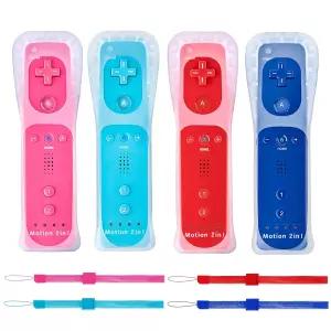 실리콘 케이스와 손목 스트랩이 있는 DTianSir 4Pack 모션 플러스 Wii 리모컨 내장된 U 콘솔과 호환