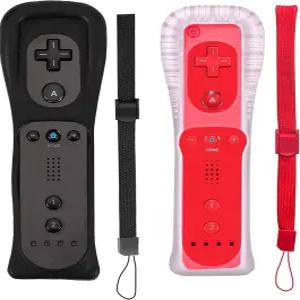 PGYFDAL 2팩 Wii U 콘솔 부드러운 실리콘 슬리브 및 손목 스트랩이 있는 게임패드(블랙 레드)와 호환되는