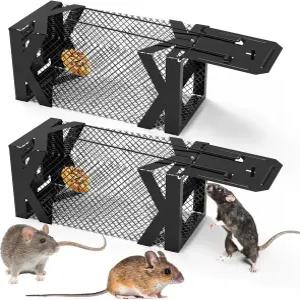 iMountTEK 휴머니얼 라이브 마우스 트랩 - 2 PCS 재사용 가능한 금속 쥐 우리 사냥 덫 포획 포획장 볼레스